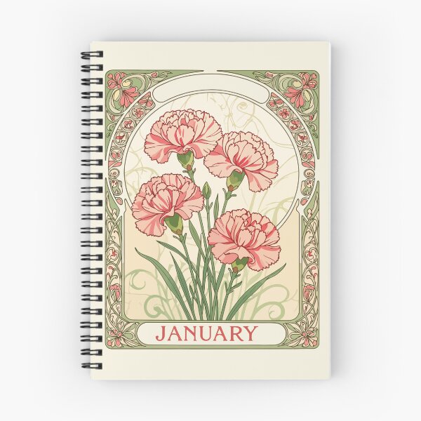 Item preview, January Birthday Pink Dianthus Art Nouveau Style designed and sold by taiche.