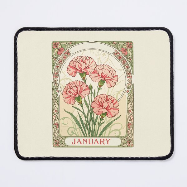 Item preview, January Birthday Pink Dianthus Art Nouveau Style designed and sold by taiche.