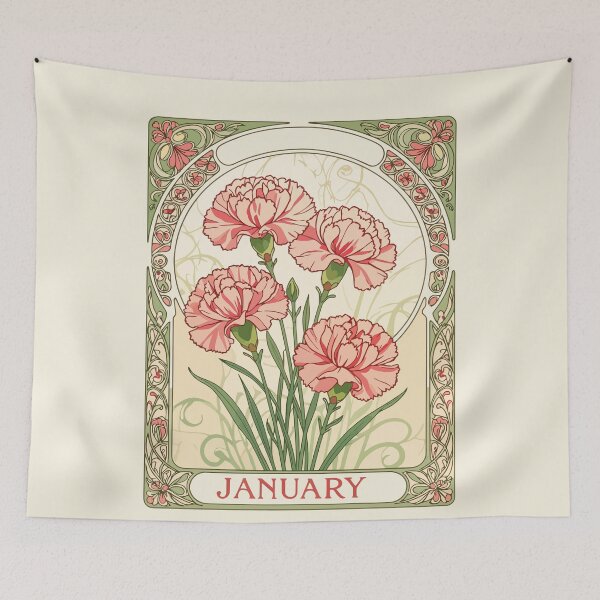 Item preview, January Birthday Pink Dianthus Art Nouveau Style designed and sold by taiche.