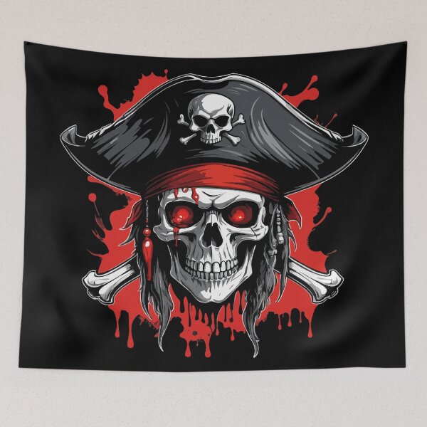 Item preview, Pirate skull with tricorn and blood splatter - Teschio pirata designed and sold by ArtEmotionsImages.