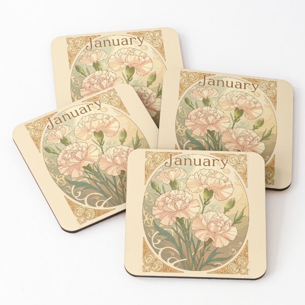 Item preview, January Birthday Pink Dianthus Flowers Art Nouveau Style designed and sold by taiche.