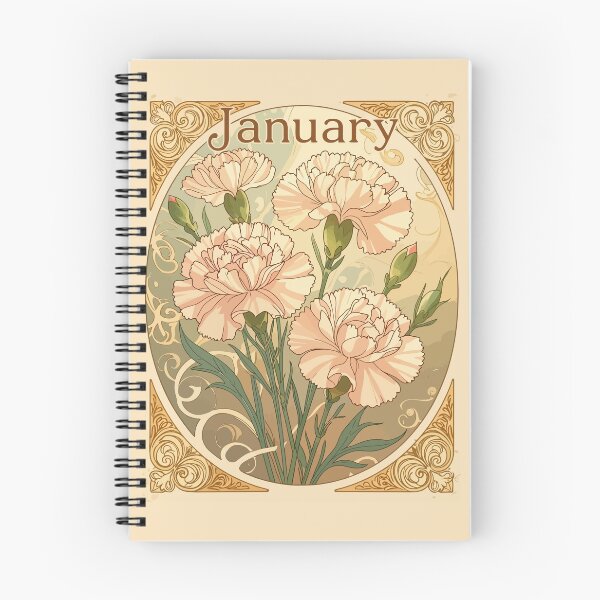 Item preview, January Birthday Pink Dianthus Flowers Art Nouveau Style designed and sold by taiche.