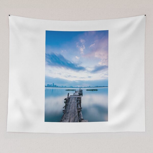 Item preview, Wooden Bridge Into Lake Cloudy Sky Photographic Print designed and sold by Mother-Nature65.
