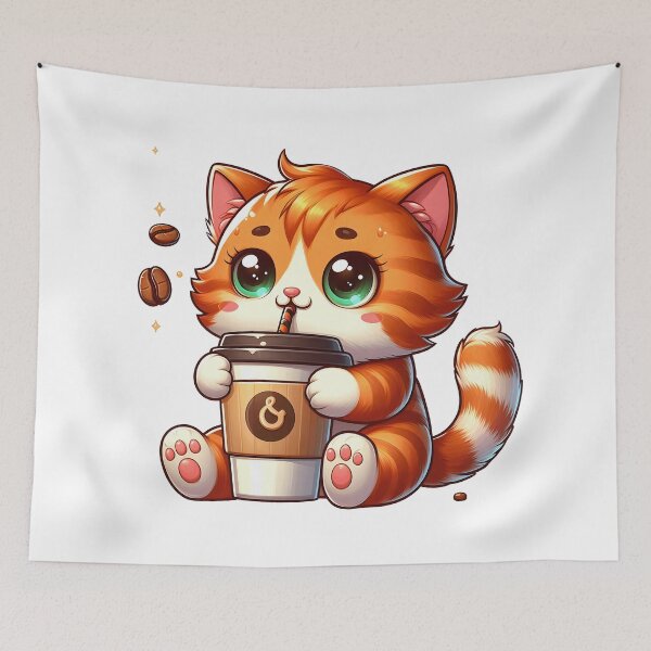 Item preview, Cute Coffee Cat – Kawaii Cat Holding Coffee Cup – Adorable Cozy Kitty Art designed and sold by Lulunza.