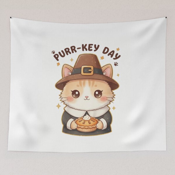 Item preview, Kawaii Pilgrim Cat T-Shirt: Purr-key Day Funny Thanksgiving Tee designed and sold by ZyxDes.