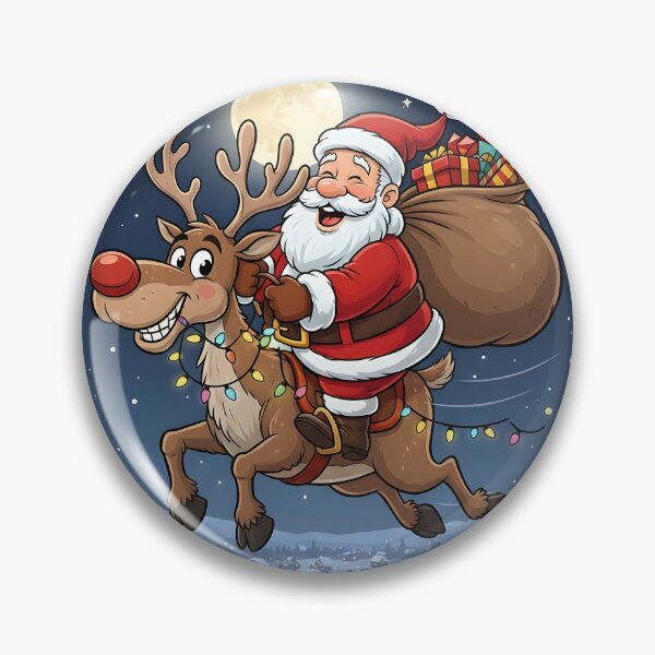 Item preview, Christmas Eve Flight Over the Village – Santa and Reindeer in Moonlight designed and sold by TheChubbyShop.