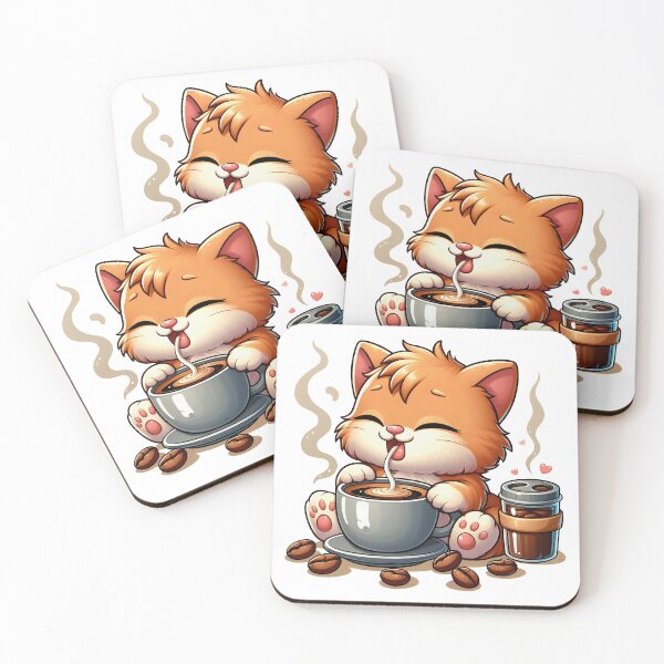 Item preview, Kawaii Coffee Cat Drinking Latte – Cute Kitten Illustration – Cozy Aesthetic Art designed and sold by Lulunza.