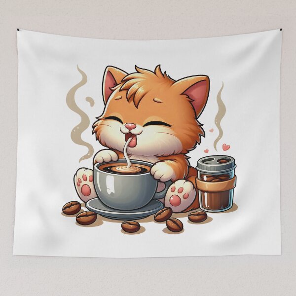 Item preview, Kawaii Coffee Cat Drinking Latte – Cute Kitten Illustration – Cozy Aesthetic Art designed and sold by Lulunza.
