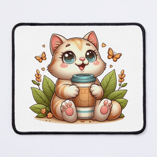 Item preview, Cute Cat With Coffee Cup – Kawaii Kitty Art – Cozy Morning Coffee Vibes designed and sold by Lulunza.