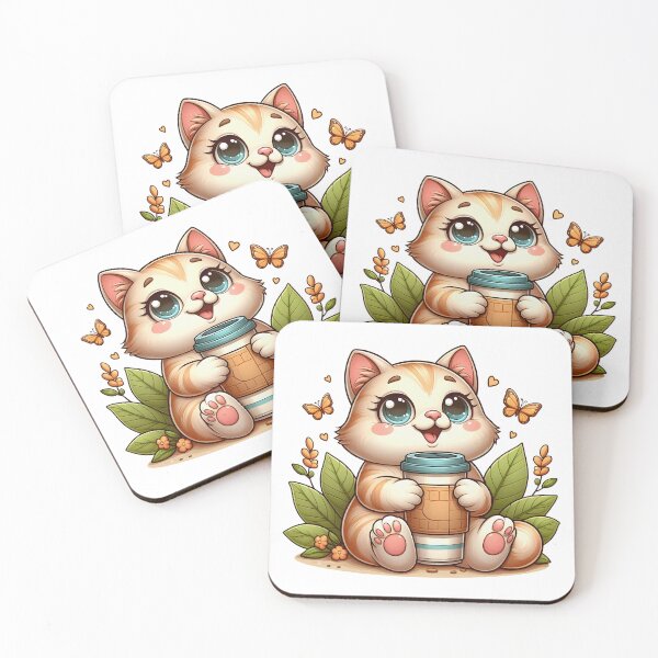 Item preview, Cute Cat With Coffee Cup – Kawaii Kitty Art – Cozy Morning Coffee Vibes designed and sold by Lulunza.