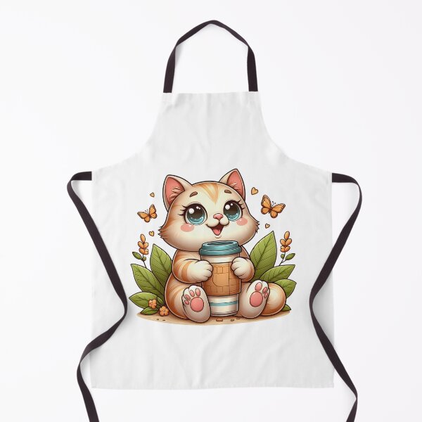Item preview, Cute Cat With Coffee Cup – Kawaii Kitty Art – Cozy Morning Coffee Vibes designed and sold by Lulunza.