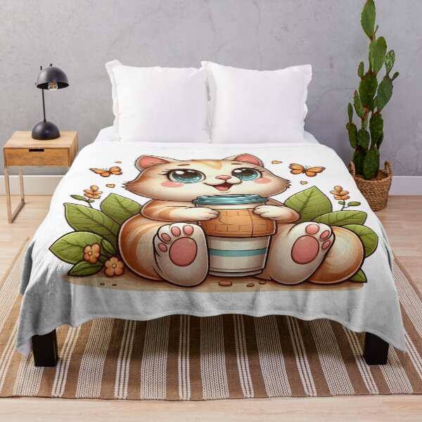 Item preview, Cute Cat With Coffee Cup – Kawaii Kitty Art – Cozy Morning Coffee Vibes designed and sold by Lulunza.