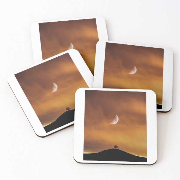 Item preview, Half Moon In Sunset Sky Silhouette Photographic Print designed and sold by Mother-Nature65.