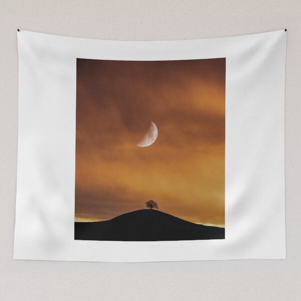 Item preview, Half Moon In Sunset Sky Silhouette Photographic Print designed and sold by Mother-Nature65.