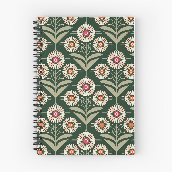 Item preview, Stylized Floral Pattern with Daisy-like Blooms on Dark Green designed and sold by Riyan-06.