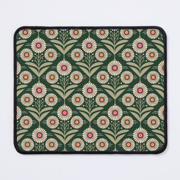 Item preview, Stylized Floral Pattern with Daisy-like Blooms on Dark Green designed and sold by Riyan-06.