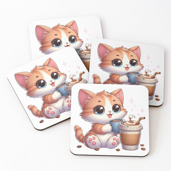 Item preview, Kawaii Cat Barista – Cute Kitty With Hot Coffee – Cozy Cafe Artwork designed and sold by Lulunza.