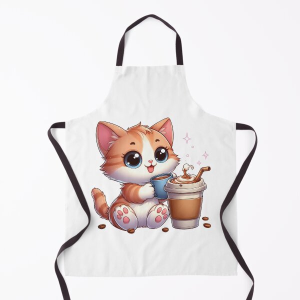 Item preview, Kawaii Cat Barista – Cute Kitty With Hot Coffee – Cozy Cafe Artwork designed and sold by Lulunza.