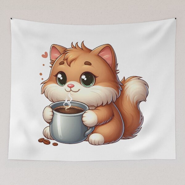 Item preview, Cute Kitten With Latte – Sweet Coffee Cat Art – Cozy Kawaii Illustration designed and sold by Lulunza.