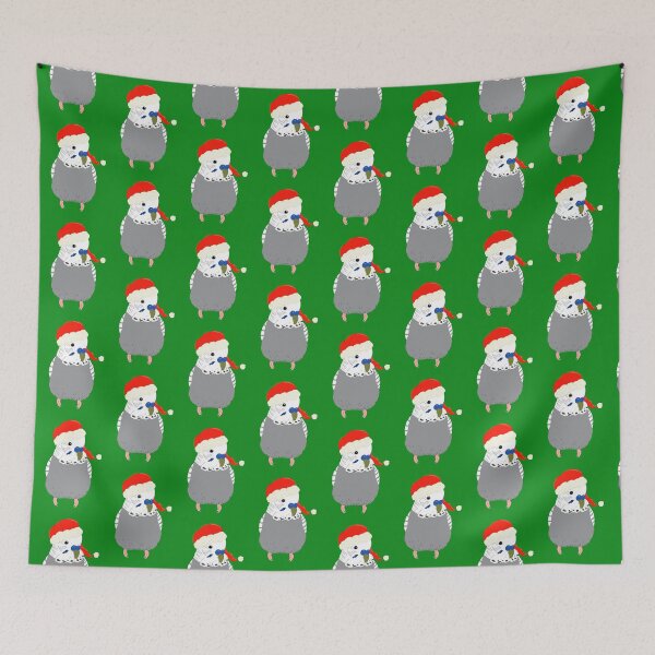 Item preview, Cute Budgie in a Santa Hat Gray Version designed and sold by TiffinByLK.