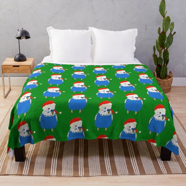 Item preview, Cute Budgie in a Santa Hat Blue Version designed and sold by TiffinByLK.