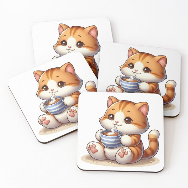 Item preview, Coffee Lover Cat – Cute Kawaii Kitty With Cup – Cozy Cafe Morning Art designed and sold by Lulunza.