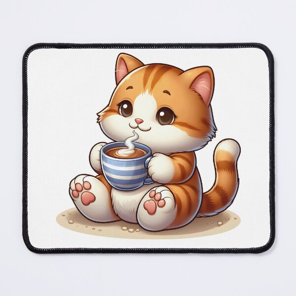 Item preview, Coffee Lover Cat – Cute Kawaii Kitty With Cup – Cozy Cafe Morning Art designed and sold by Lulunza.