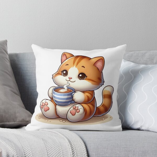 Item preview, Coffee Lover Cat – Cute Kawaii Kitty With Cup – Cozy Cafe Morning Art designed and sold by Lulunza.