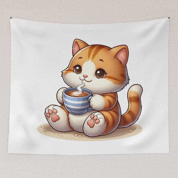 Item preview, Coffee Lover Cat – Cute Kawaii Kitty With Cup – Cozy Cafe Morning Art designed and sold by Lulunza.