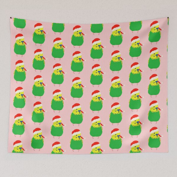 Item preview, Cute Budgie in a Santa Hat Green Version designed and sold by TiffinByLK.