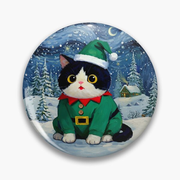 Item preview, Christmas Elf Cat in Snowy Starry Night designed and sold by Meow Gogh Painter Studio.