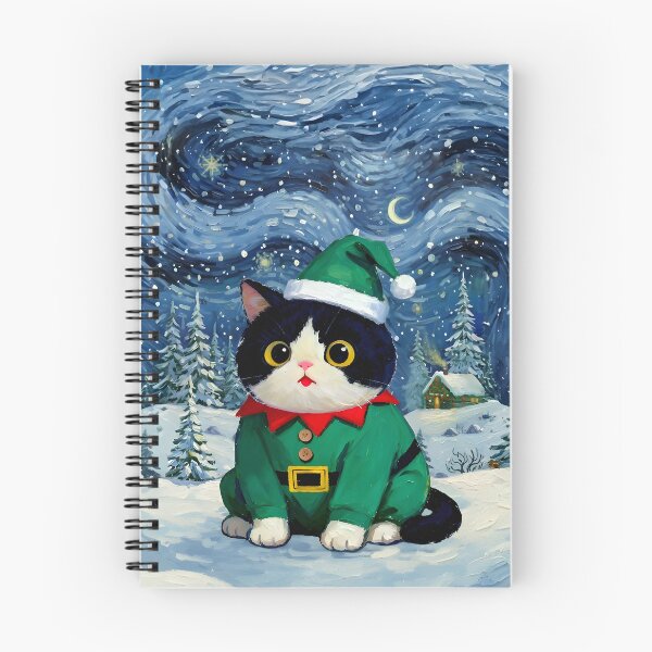 Item preview, Christmas Elf Cat in Snowy Starry Night designed and sold by Meow Gogh Painter Studio.
