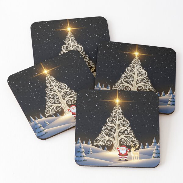 Item preview, Magical Glowing Christmas Tree with Santa and Reindeer – Enchanted Winter Night Scene designed and sold by PixelVibe782.