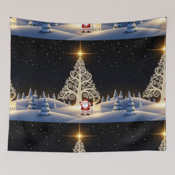 Item preview, Magical Glowing Christmas Tree with Santa and Reindeer – Enchanted Winter Night Scene designed and sold by PixelVibe782.