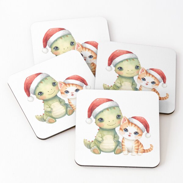 Item preview, cute christmas dinosaur and cat designed and sold by naragon4289.