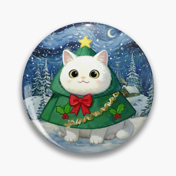 Item preview, Cute White Cat Christmas Tree in Starry Snowscape designed and sold by Meow Gogh Painter Studio.