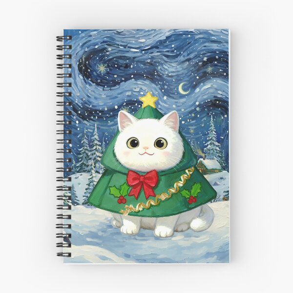 Item preview, Cute White Cat Christmas Tree in Starry Snowscape designed and sold by Meow Gogh Painter Studio.