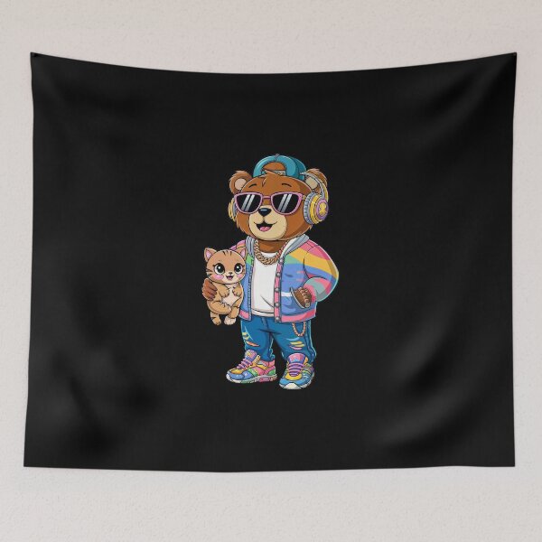 Item preview, Hip Hop Bear with Cute Cat designed and sold by Moxfy.