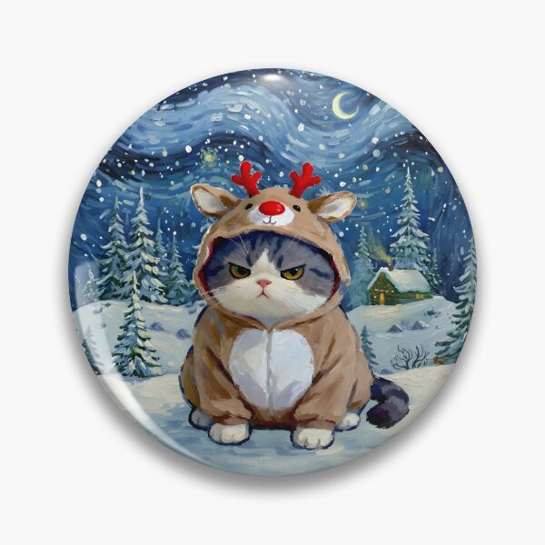 Item preview, Grumpy Cat Reindeer in Snowy Starry Night Christmas Day designed and sold by Meow Gogh Painter Studio.