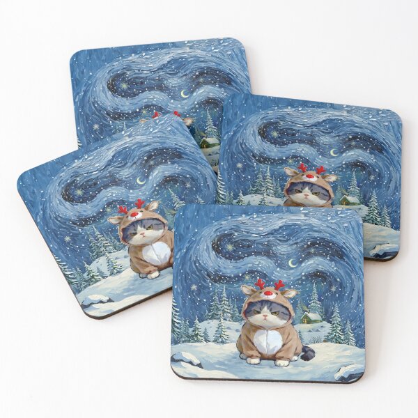 Item preview, Grumpy Cat Reindeer in Snowy Starry Night Christmas Day designed and sold by Meow Gogh Painter Studio.