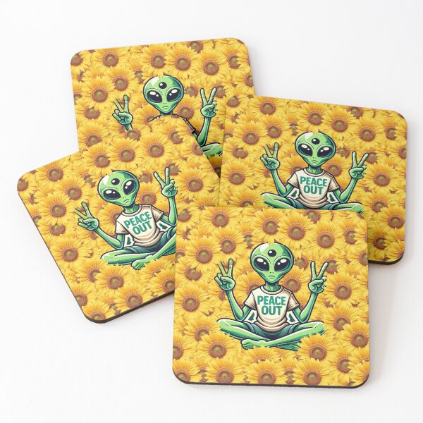 Item preview, Peaceful Alien with Sunflowers – Cute Space Hippie Art | Retro Cosmic Illustration designed and sold by mayarelshukairi.