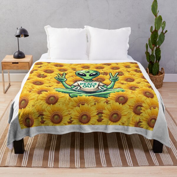 Item preview, Peaceful Alien with Sunflowers – Cute Space Hippie Art | Retro Cosmic Illustration designed and sold by mayarelshukairi.