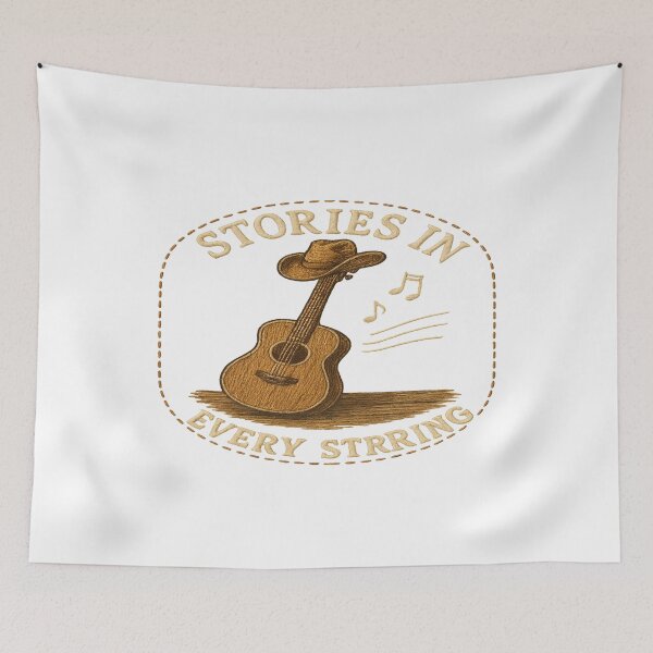 Item preview, Stories in Every String – Acoustic Guitar Embroidered Print Patch Style Americana Folk Art designed and sold by Gurjeetpixelart.