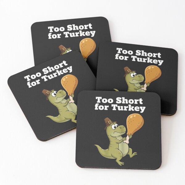 Item preview, Too Short for Turkey T-Shirt: Funny T-Rex Wearing Pilgrim Hat, Struggling with Giant Turkey Leg designed and sold by ZyxDes.