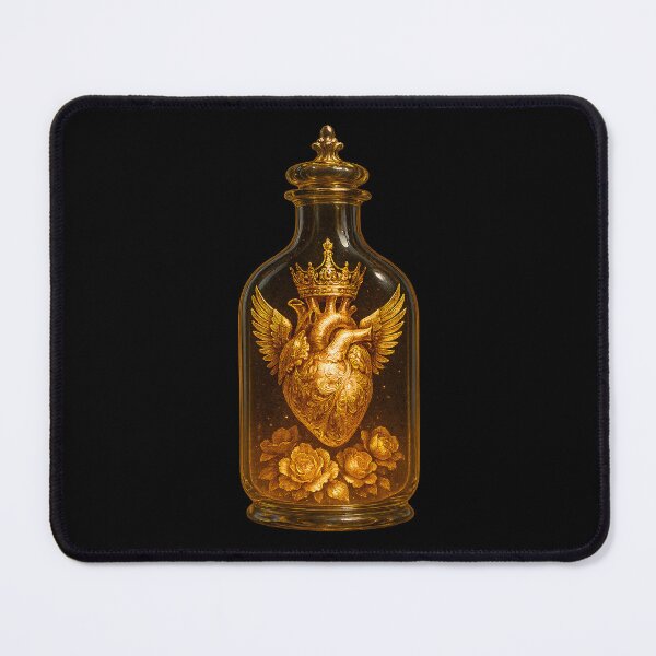 Artikelvorschau, Königliches Herz – Goldenes geflügeltes Herz im Glas, Fantasy Art entworfen und verkauft von Sepinik.