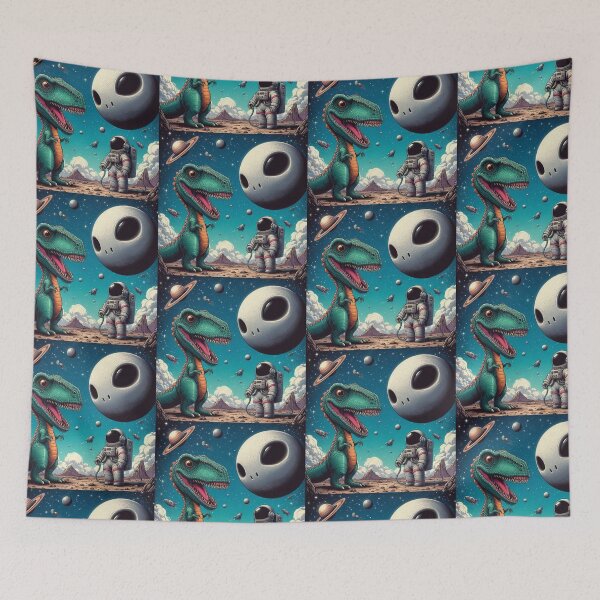 Item preview, Funny Astronaut and Dinosaur in Space – Cute Sci-Fi Cartoon Art designed and sold by Dogandesighn.