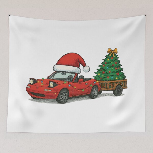 Item preview, Christmas Miata with Santa Hat Towing Decorated Christmas Tree designed and sold by Fam19.