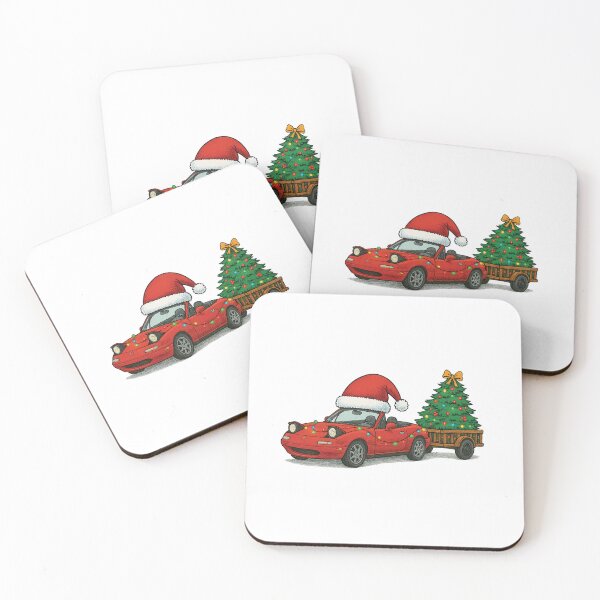 Item preview, Christmas Miata with Santa Hat Towing Decorated Christmas Tree designed and sold by Fam19.