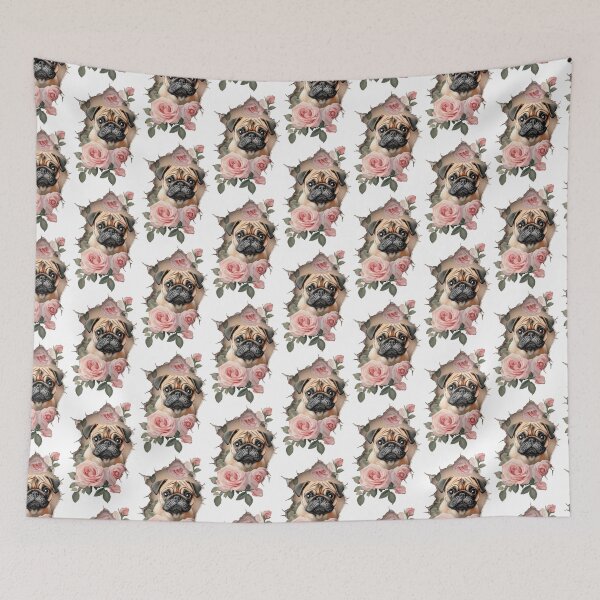 Item preview, Vintage pug flowers designed and sold by Fran Fryberg.