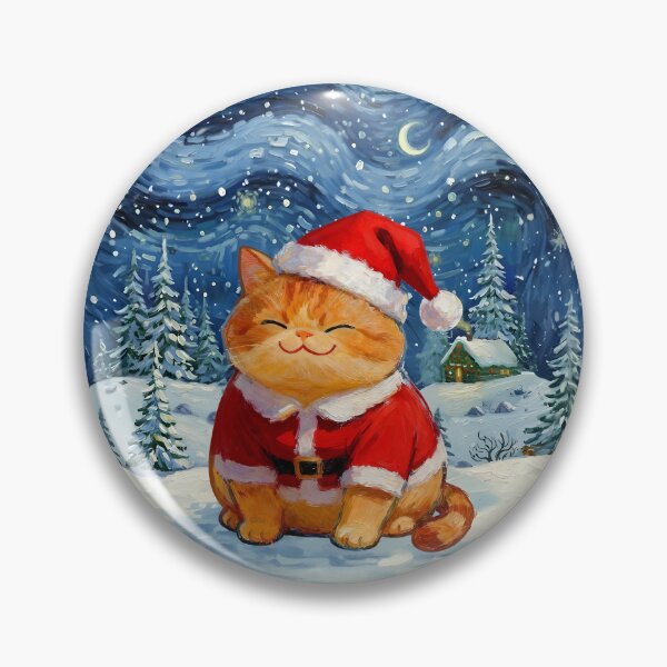 Item preview, Ginger Cat Santa in Snowy Starry Night designed and sold by Meow Gogh Painter Studio.